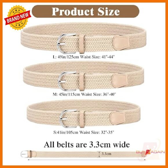 4 Pack Woven Braided Stretch Belt Set Adjustable Silver Buckle